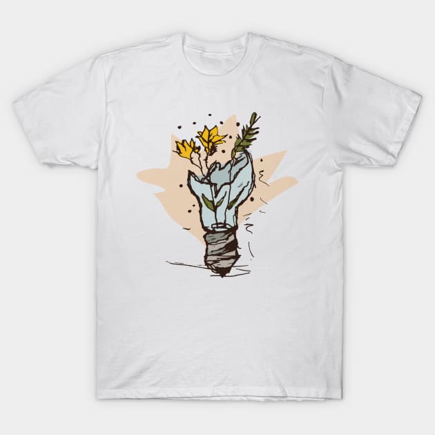 Broken light bulb with yellow flowers T-Shirt by linespace-001